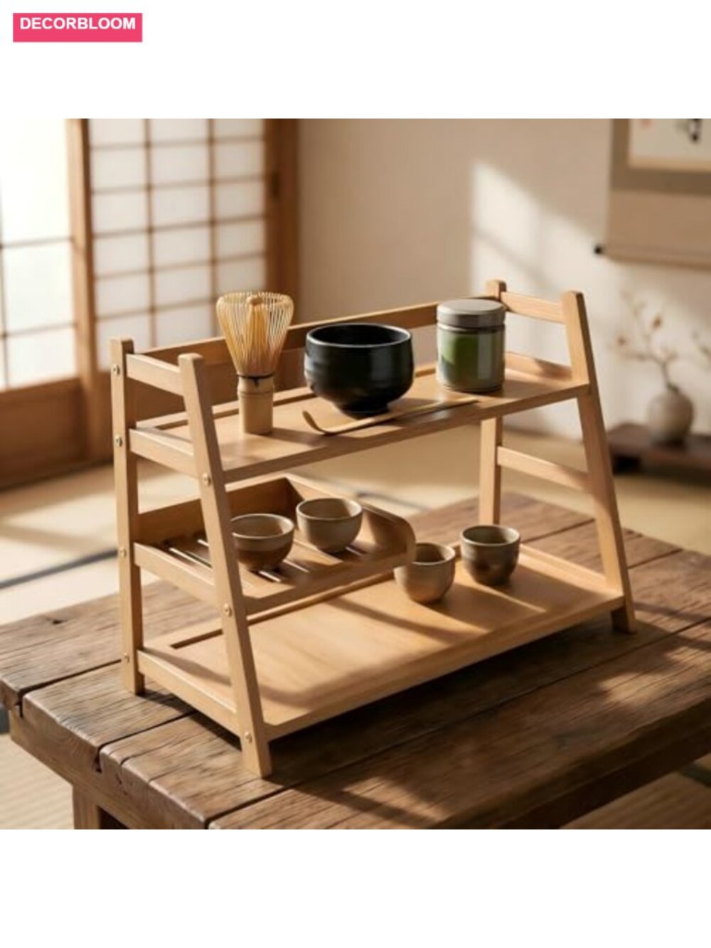 3 Tier Bamboo Matcha Station Coffee Tea Organizer Shelf